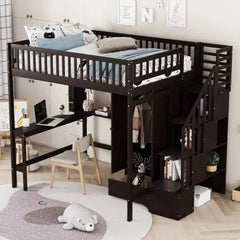 Bellemave® Full Size Loft Bed with Bookshelf,Drawers,Desk,and Wardrobe - Bellemave