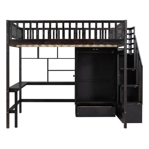 Bellemave Full-Size Loft Bed with Bookshelf,Drawers,Desk,and Wardrobe - Bellemave