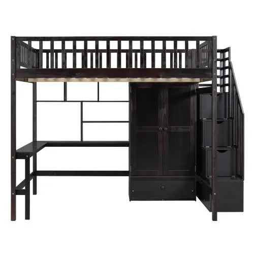 Bellemave Full-Size Loft Bed with Bookshelf,Drawers,Desk,and Wardrobe - Bellemave