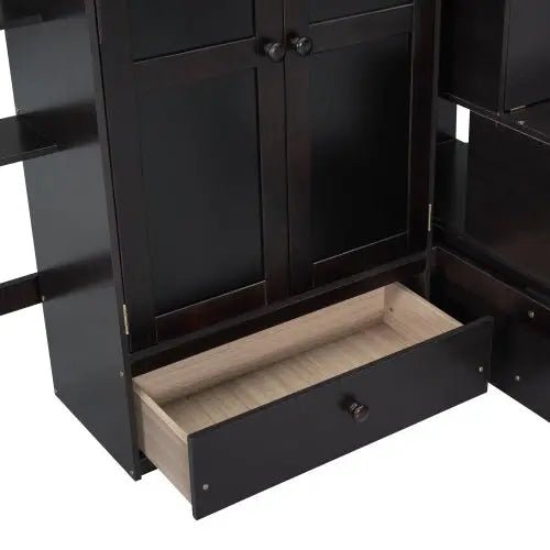 Bellemave® Full Size Loft Bed with Bookshelf,Drawers,Desk,and Wardrobe - Bellemave