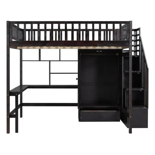 Bellemave® Full Size Loft Bed with Bookshelf,Drawers,Desk,and Wardrobe - Bellemave