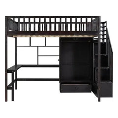 Bellemave® Full Size Loft Bed with Bookshelf,Drawers,Desk,and Wardrobe - Bellemave