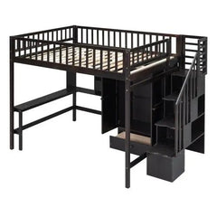 Bellemave® Full Size Loft Bed with Bookshelf,Drawers,Desk,and Wardrobe - Bellemave