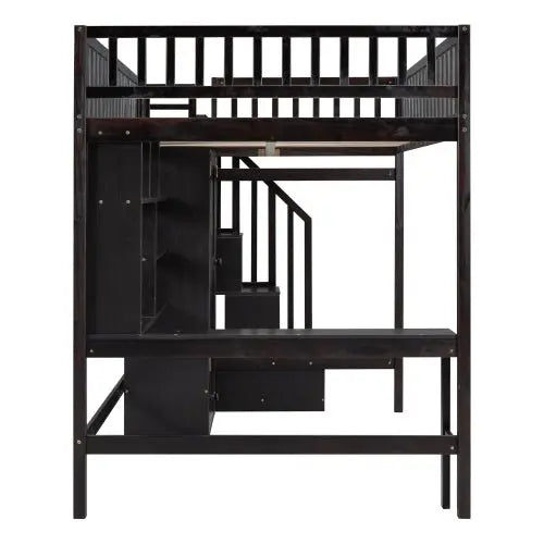 Bellemave Full-Size Loft Bed with Bookshelf,Drawers,Desk,and Wardrobe - Bellemave