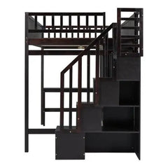 Bellemave® Full Size Loft Bed with Bookshelf,Drawers,Desk,and Wardrobe - Bellemave