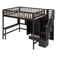 Bellemave Full-Size Loft Bed with Bookshelf,Drawers,Desk,and Wardrobe - Bellemave