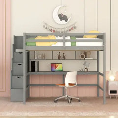 Bellemave Full Size Loft Bed with Built-in Desk - Bellemave