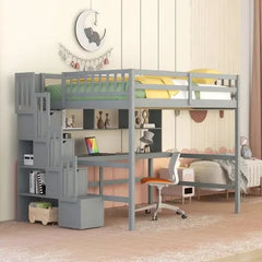 Bellemave Full Size Loft Bed with Built-in Desk - Bellemave