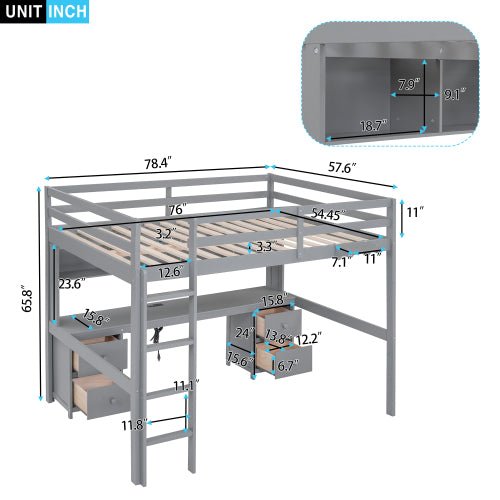 Bellemave Full Size Loft Bed with Desk - Bellemave