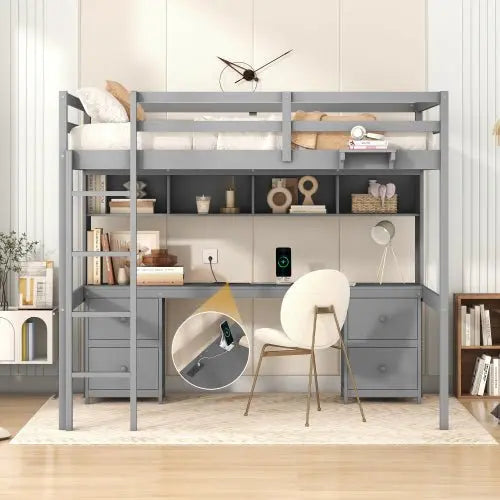 Bellemave Full Size Loft Bed with Desk - Bellemave