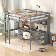 Bellemave® Full Size Loft Bed with Storage Desk - Bellemave
