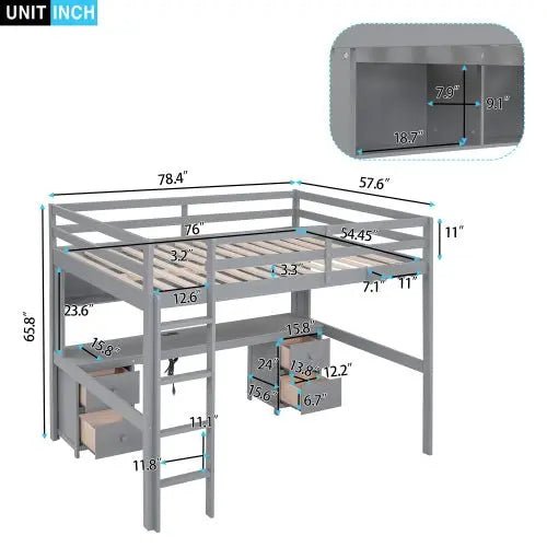Bellemave® Full Size Loft Bed with Storage Desk - Bellemave