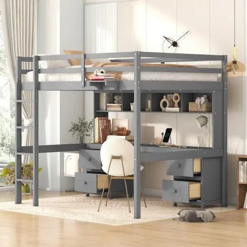 Bellemave® Full Size Loft Bed with Storage Desk - Bellemave