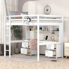 Bellemave® Full Size Loft Bed with Storage Desk - Bellemave
