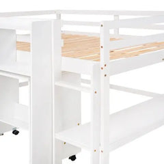 Bellemave Full Size Low Loft Bed with Rolling Portable Desk, Drawers and Shelves - Bellemave