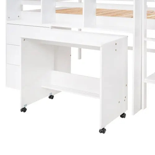 Bellemave Full Size Low Loft Bed with Rolling Portable Desk, Drawers and Shelves - Bellemave