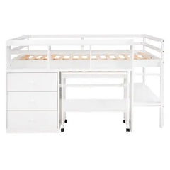 Bellemave Full Size Low Loft Bed with Rolling Portable Desk, Drawers and Shelves - Bellemave