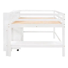 Bellemave Full Size Low Loft Bed with Rolling Portable Desk, Drawers and Shelves - Bellemave