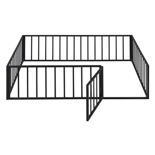 Bellemave Full Size Metal Floor Bed Frame with Fence and Door - Bellemave