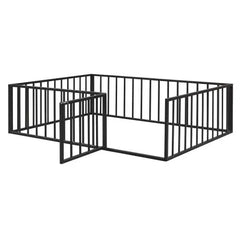 Bellemave Full Size Metal Floor Bed Frame with Fence and Door - Bellemave