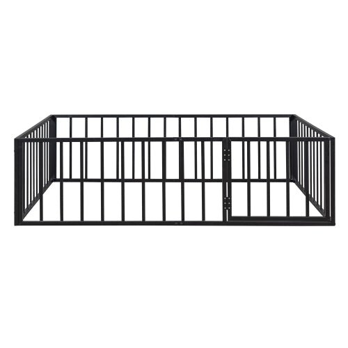 Bellemave Full Size Metal Floor Bed Frame with Fence and Door - Bellemave