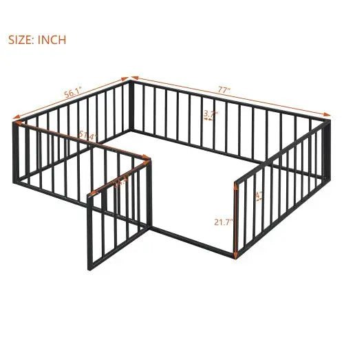Bellemave® Full Size Metal Floor Bed with Fence and Door - Bellemave