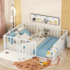Bellemave® Full Size Metal Floor Bed with Fence and Door - Bellemave