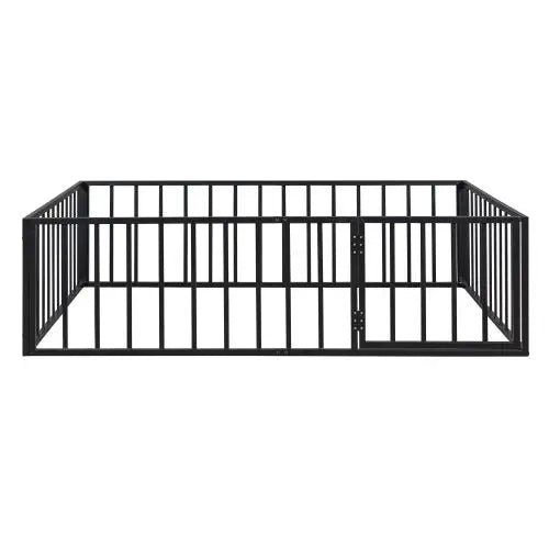 Bellemave® Full Size Metal Floor Bed with Fence and Door - Bellemave