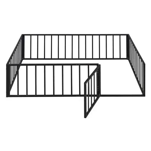 Bellemave® Full Size Metal Floor Bed with Fence and Door - Bellemave