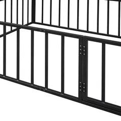 Bellemave® Full Size Metal Floor Bed with Fence and Door - Bellemave
