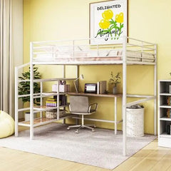 Bellemave® Full Size Metal Loft Bed with Desk and Lateral Storage Ladder - Bellemave