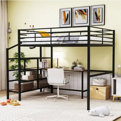 Bellemave Full Size Metal Loft Bed with Desk and Lateral Storage Ladder - Bellemave