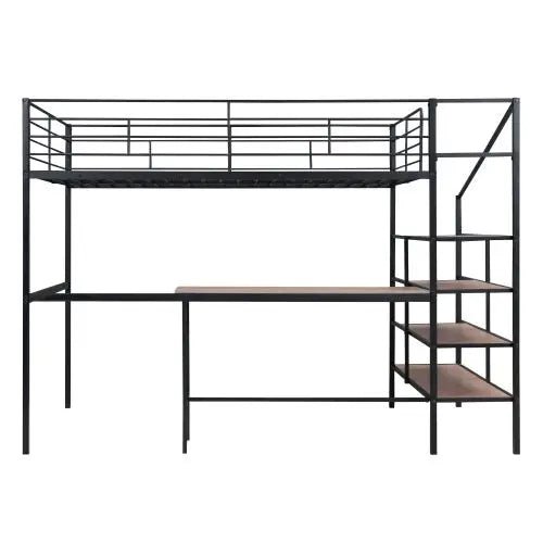 Bellemave® Full Size Metal Loft Bed with Desk and Lateral Storage Ladder - Bellemave