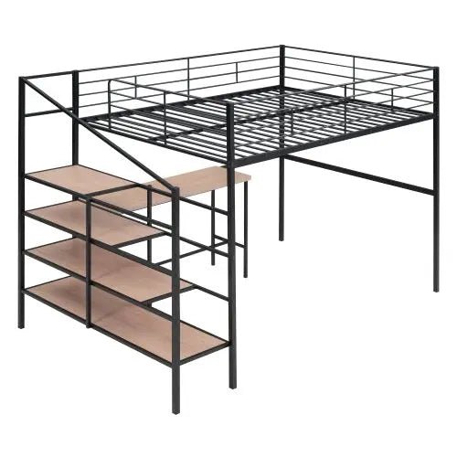 Bellemave® Full Size Metal Loft Bed with Desk and Lateral Storage Ladder - Bellemave