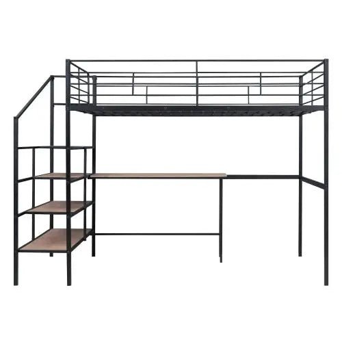 Bellemave® Full Size Metal Loft Bed with Desk and Lateral Storage Ladder - Bellemave