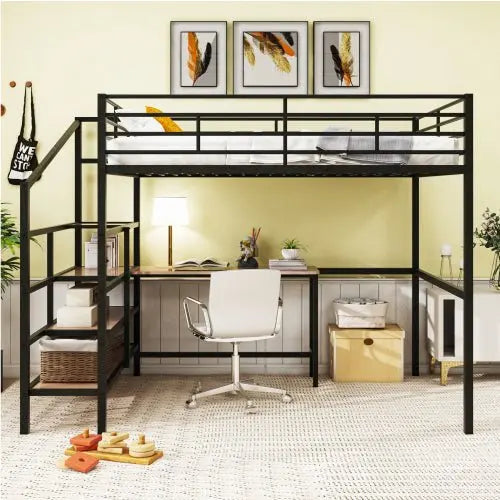 Bellemave Full Size Metal Loft Bed with Desk and Lateral Storage Ladder - Bellemave