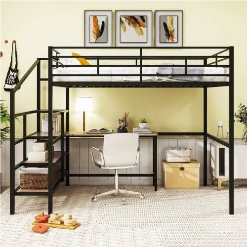 Bellemave® Full Size Metal Loft Bed with Desk and Lateral Storage Ladder - Bellemave