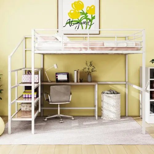Bellemave® Full Size Metal Loft Bed with Desk and Lateral Storage Ladder - Bellemave