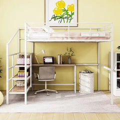 Bellemave® Full Size Metal Loft Bed with Desk and Lateral Storage Ladder - Bellemave