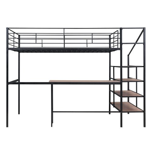 Bellemave Full Size Metal Loft Bed with Desk and Lateral Storage Ladder - Bellemave