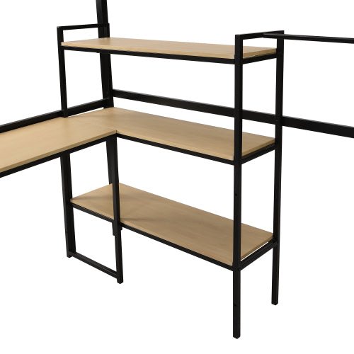 Bellemave Full Size Metal Loft bed with Staircase, Built-in Desk and Shelves, Black - Bellemave