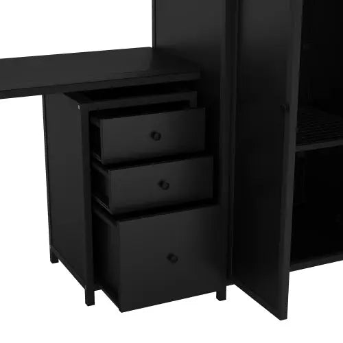 Bellemave® Full Size Metal Loft Bed with Table Set and Wardrobe - Bellemave