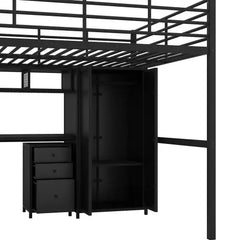 Bellemave Full size Metal Loft Bed With table set and wardrobe - Bellemave