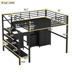 Bellemave® Full Size Metal Loft Bed with Table Set and Wardrobe - Bellemave