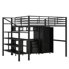 Bellemave Full size Metal Loft Bed With table set and wardrobe - Bellemave