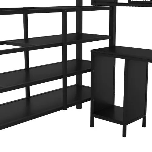 Bellemave® Full Size Metal Loft Bed with Table Set and Wardrobe - Bellemave