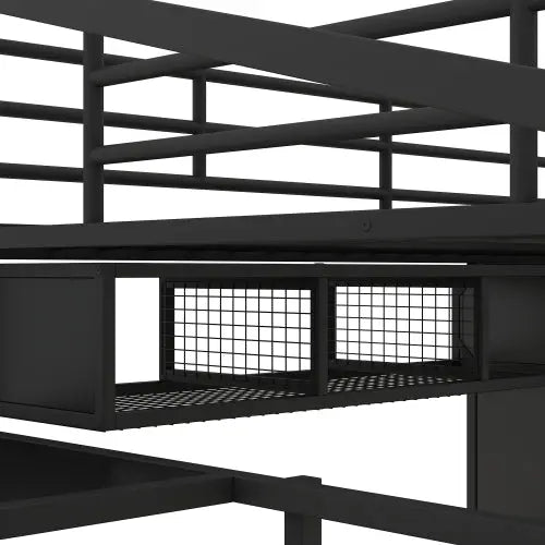 Bellemave® Full Size Metal Loft Bed with Table Set and Wardrobe - Bellemave