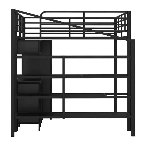 Bellemave Full size Metal Loft Bed With table set and wardrobe - Bellemave