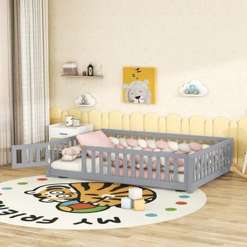 Bellemave Full Size Montessori Floor Bed with Safety Guardrails and Door - Bellemave