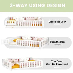 Bellemave Full Size Montessori Floor Bed with Safety Guardrails and Door - Bellemave